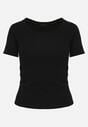 Czarny T-shirt w Prążki z Marszczeniami po Bokach Nedala