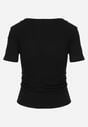Czarny T-shirt w Prążki z Marszczeniami po Bokach Nedala