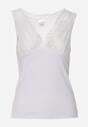 Biały Bieliźniany Top z Bawełny z Siateczkową Wstawką i Koronką Beranela