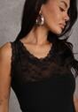 Czarny Top z Bawełny Ozdobiony u Góry Koronką Berice