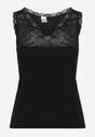Czarny Top z Bawełny Ozdobiony u Góry Koronką Berice