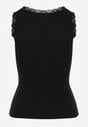 Czarny Top z Bawełny Ozdobiony u Góry Koronką Berice