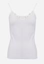 Biały Bieliźniany Top na Ramiączkach z Bawełny Zdobiony Koronką Bernelle