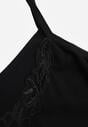 Czarny Bieliźniany Top na Ramiączkach z Bawełny Zdobiony Koronką Bernelle