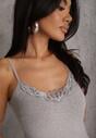 Ciemnoszary Bieliźniany Top na Ramiączkach z Bawełny Zdobiony Koronką Bernelle