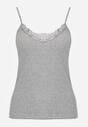 Ciemnoszary Bieliźniany Top na Ramiączkach z Bawełny Zdobiony Koronką Bernelle