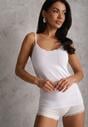 Biały Bawełniany Top Bieliźniany z Koronką przy Dekolcie Berinda
