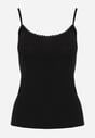 Czarny Bawełniany Top Bieliźniany z Koronką przy Dekolcie Berinda
