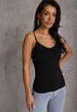 Czarny Bawełniany Top Bieliźniany z Koronką przy Dekolcie Berinda