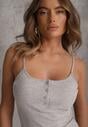 Szary Prążkowany Top na Ramiączkach z Bawełny z Guzikami Bernesa