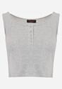 Szary Bawełniany Tank Top w Prążki z Ozdobnymi Guziczkami Bernissa