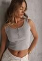 Szary Bawełniany Tank Top w Prążki z Ozdobnymi Guziczkami Bernissa