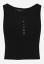 Czarny Bawełniany Tank Top w Prążki z Ozdobnymi Guziczkami Bernissa