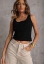 Czarny Bawełniany Tank Top w Prążki z Ozdobnymi Guziczkami Bernissa