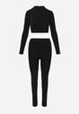 Czarny Sportowy Komplet Spodnie Wiązane w Pasie i Top z Wycięciem na Kciuk Tidale