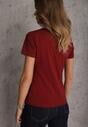 Bordowy T-shirt z Bawełny z Okrągłym Dekoltem Nedima