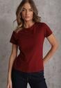 Bordowy T-shirt z Bawełny z Okrągłym Dekoltem Nedima