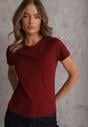 Bordowy T-shirt z Bawełny z Okrągłym Dekoltem Nedima