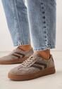 Beżowe Sneakersy Retro Tenisówki z Naturalnego Zamszu ze Skórzaną Wkładką Beralene