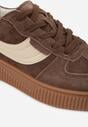 Ciemnobrązowe Sneakersy Kultowe Tenisówki z Zamszu Naturalnego ze Skórzaną Wkładką Rionae