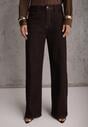 Brązowe Jeansy High Waist Szerokie z Bawełną Azile