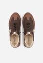Brązowe Sneakersy ze Skórzaną Wkładką Ozdobione Metaliczną Aplikacją Tidina