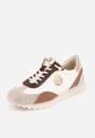 Beżowo-Złote Sneakersy ze Skórzaną Wkładką Ozdobione Metaliczną Aplikacją Tidina