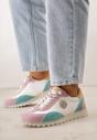 Biało-Fioletowe Sneakersy ze Skórzaną Wkładką Ozdobione Metaliczną Aplikacją Tidina