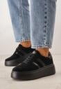 Czarne Sneakersy z Zamszu Naturalnego na Platformie ze Skórzaną Wkładką Rionelle