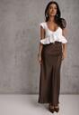 Brązowa Satynowa Spódnica Maxi High Waist Formia
