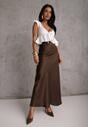 Brązowa Satynowa Spódnica Maxi High Waist Formia