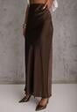 Brązowa Satynowa Spódnica Maxi High Waist Formia