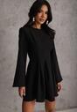 Czarna Rozkloszowana Sukienka VICES z Rozszerzanymi Rękawami Natileza