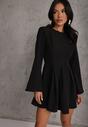 Czarna Rozkloszowana Sukienka VICES z Rozszerzanymi Rękawami Natileza