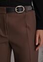Brązowe Spodnie Garniturowe na Kant VICES Zdobione Zapięciem z Klamrą Azisore