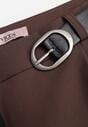 Brązowe Spodnie Garniturowe na Kant VICES Zdobione Zapięciem z Klamrą Azisore