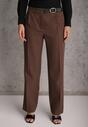 Brązowe Spodnie Garniturowe na Kant VICES Zdobione Zapięciem z Klamrą Azisore