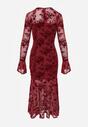 Czerwona Wieczorowa Sukienka VICES z Siateczki z Kwiatowym Wzorem z Weluru Azinene