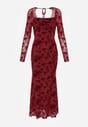 Czerwona Sukienka VICES Bodycon z Siateczki Ozdobionej Wzorem w Kwiaty Rivita