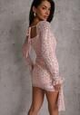 Różowa Dopasowana Sukienka VICES Zdobiona Cekinami i Wiązaniem Alethrolphi