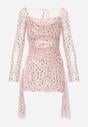 Różowa Dopasowana Sukienka VICES Zdobiona Cekinami i Wiązaniem Alethrolphi