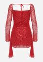 Czerwona Dopasowana Sukienka VICES Zdobiona Cekinami i Wiązaniem Alethrolphi