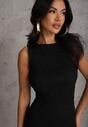 Czarna Sukienka Drop Waist Bez Rękawów Zdobiona Marszczeniem Natinelle