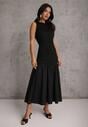 Czarna Sukienka Drop Waist Bez Rękawów Zdobiona Marszczeniem Natinelle