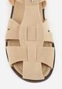 Beżowe Sandały Gladiatorki z Imitacji Nubuku Zapinane na Sprzączkę Briannea