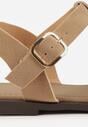 Ciemnobeżowe Sandały Gladiatorki z Imitacji Nubuku Zapinane na Sprzączkę Briannea