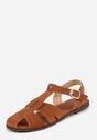 Jasnobrązowe Sandały Gladiatorki z Imitacji Nubuku Zapinane na Sprzączkę Briannea
