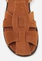 Jasnobrązowe Sandały Gladiatorki z Imitacji Nubuku Zapinane na Sprzączkę Briannea