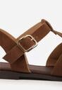 Brązowe Sandały Gladiatorki z Imitacji Nubuku Zapinane na Sprzączkę Briannea