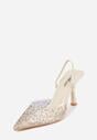 Beżowe Szpilki z Odkrytą Piętą i Transparentnym Noskiem z Cyrkoniami Kalinata